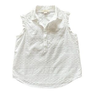 New Loft women's sleeveless white flower embroidered  blouse 100% cotton size S